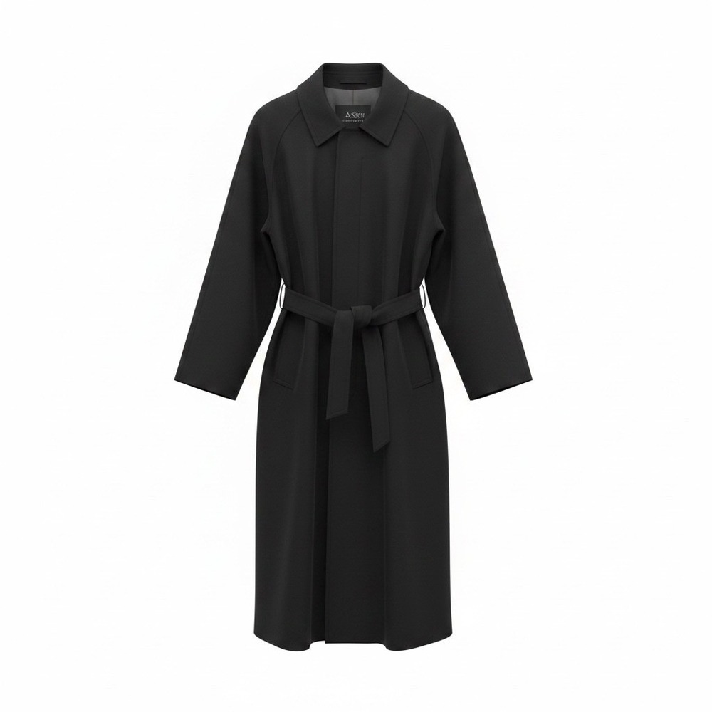 Sanyo Carol Cohen for Nordstrom Black Wool Trench Coat Belted Mens Size 38 USA